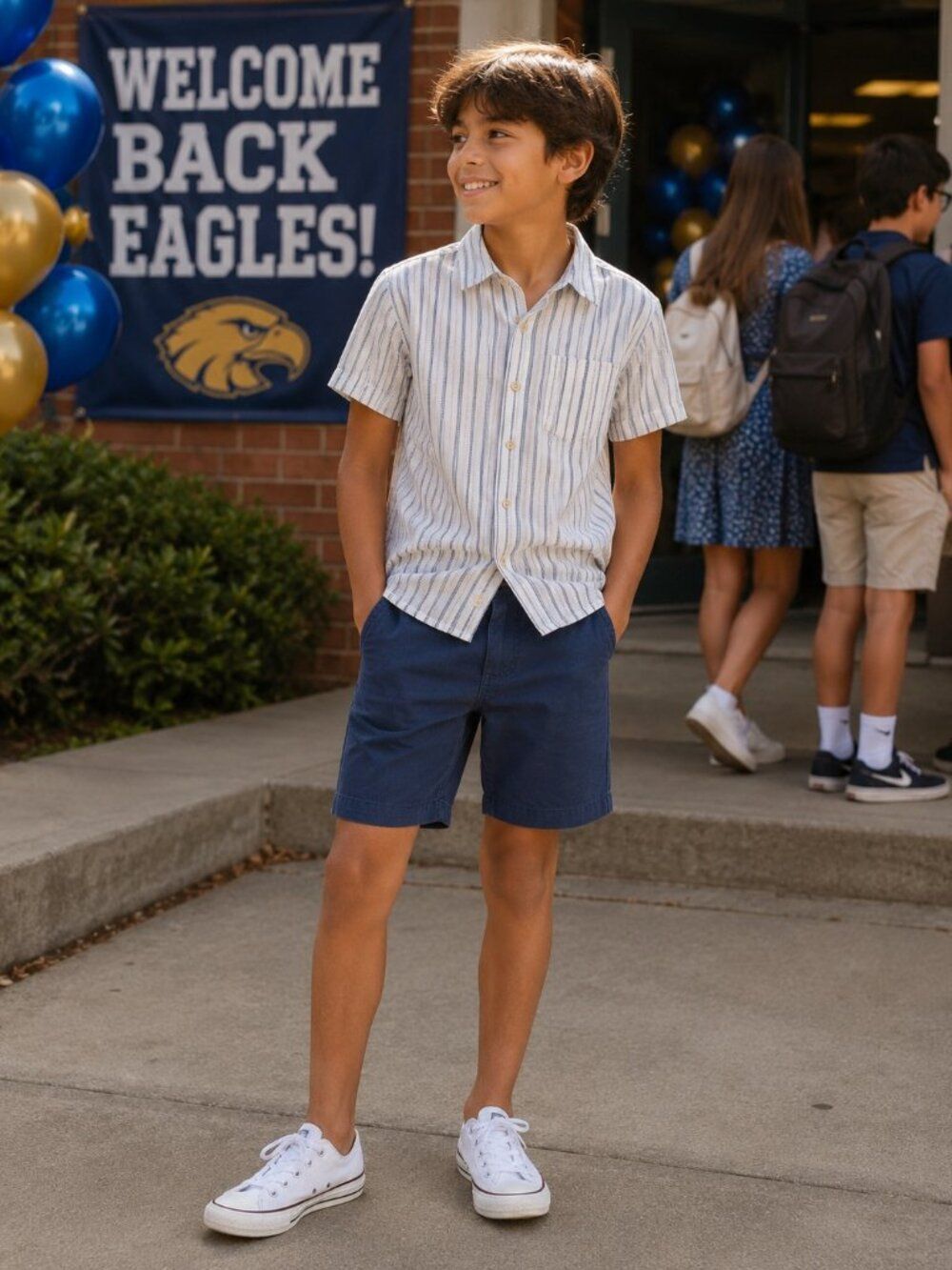 Polo Ralph Lauren Boys Size 5 Navy Chino Shorts Classic Cotton Flat Front Preppy